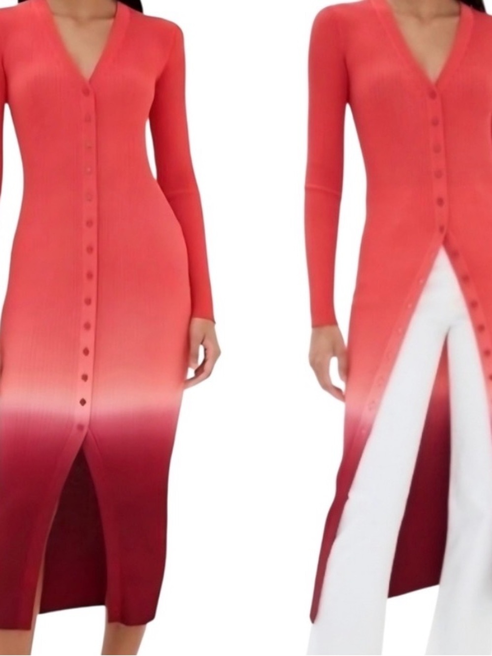 Staud Long Sleeve Shoko Ombre Button-Front Dress